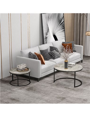 HOMCOM Industrial Nesting Coffee Table Set of 2, Round Coffee Tables, Living Room Table with Faux Cement Top and Steel Frame 833