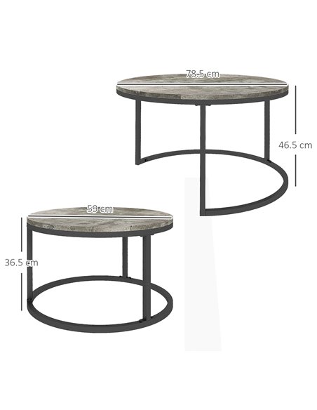 HOMCOM Industrial Nesting Coffee Table Set of 2, Round Coffee Tables, Living Room Table with Faux Cement Top and Steel Frame 833 - pic 85486 | FastDaddyshop