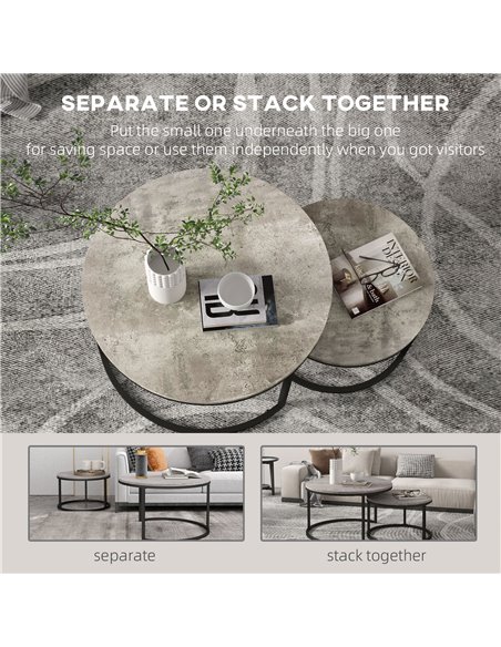 HOMCOM Industrial Nesting Coffee Table Set of 2, Round Coffee Tables, Living Room Table with Faux Cement Top and Steel Frame 833 - pic 85488 | FastDaddyshop