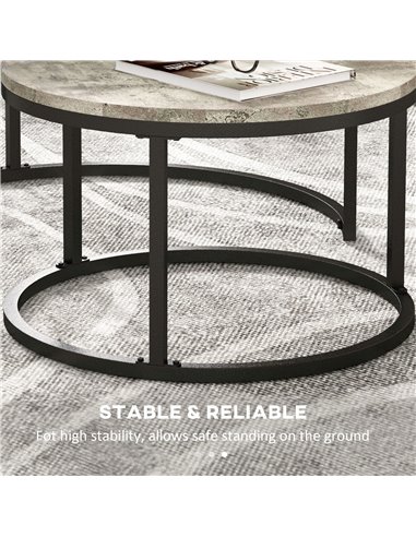 HOMCOM Industrial Nesting Coffee Table Set of 2, Round Coffee Tables, Living Room Table with Faux Cement Top and Steel Frame 833