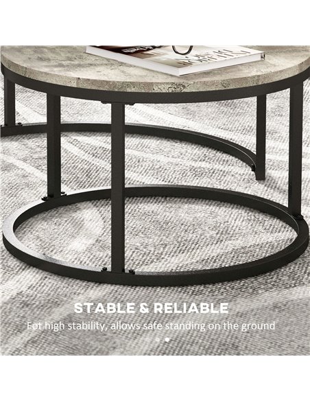 HOMCOM Industrial Nesting Coffee Table Set of 2, Round Coffee Tables, Living Room Table with Faux Cement Top and Steel Frame 833 - pic 85489 | FastDaddyshop