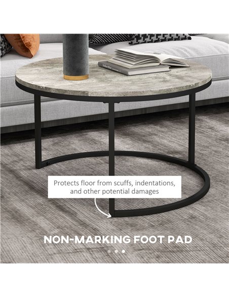 HOMCOM Industrial Nesting Coffee Table Set of 2, Round Coffee Tables, Living Room Table with Faux Cement Top and Steel Frame 833 - pic 85490 | FastDaddyshop