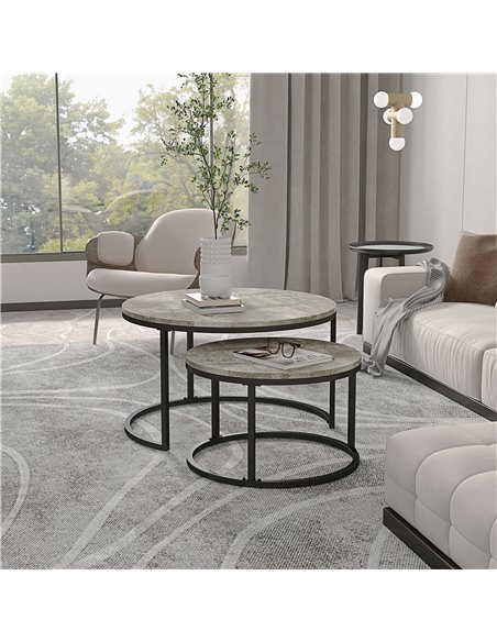 HOMCOM Industrial Nesting Coffee Table Set of 2, Round Coffee Tables, Living Room Table with Faux Cement Top and Steel Frame 833 - pic 85491 | FastDaddyshop
