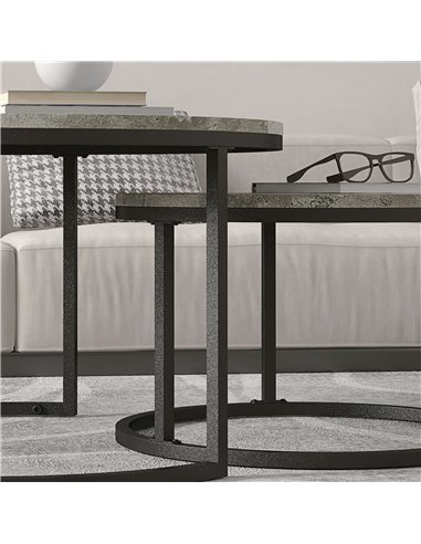 HOMCOM Industrial Nesting Coffee Table Set of 2, Round Coffee Tables, Living Room Table with Faux Cement Top and Steel Frame 833