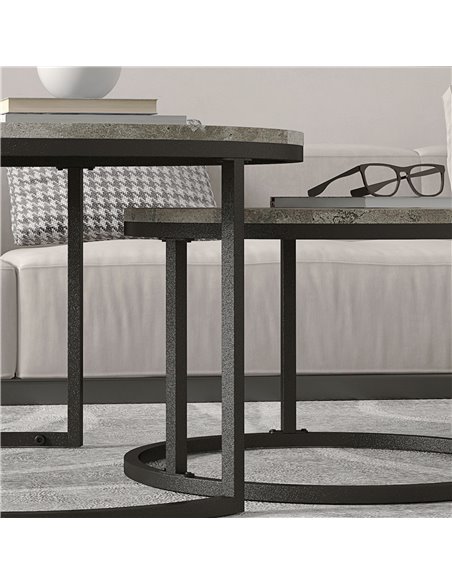 HOMCOM Industrial Nesting Coffee Table Set of 2, Round Coffee Tables, Living Room Table with Faux Cement Top and Steel Frame 833 - pic 85492 | FastDaddyshop
