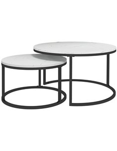 HOMCOM Industrial Nesting Coffee Table Set of 2, Round Coffee Tables, Living Room Table with Faux Marbled Top and Steel Frame 83