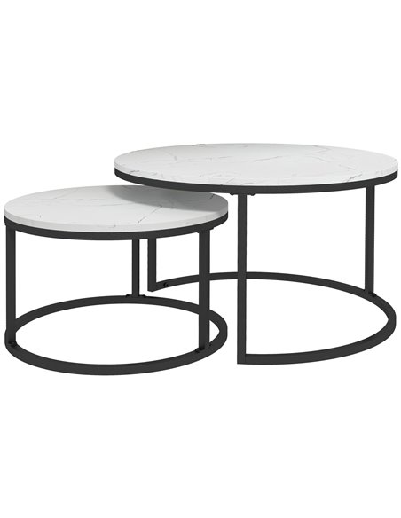 HOMCOM Industrial Nesting Coffee Table Set of 2, Round Coffee Tables, Living Room Table with Faux Marbled Top and Steel Frame 83 - pic 85493 | FastDaddyshop