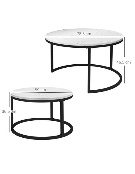 HOMCOM Industrial Nesting Coffee Table Set of 2, Round Coffee Tables, Living Room Table with Faux Marbled Top and Steel Frame 83 - pic 85495 | FastDaddyshop