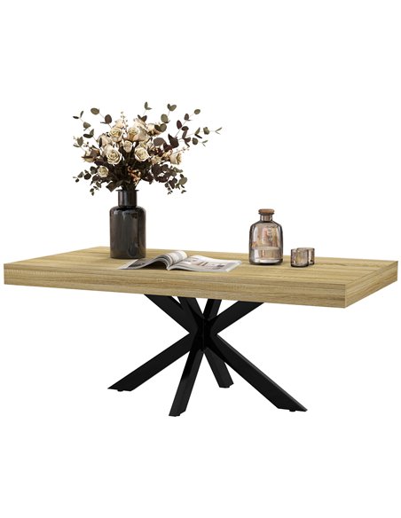 HOMCOM Industrial Coffee Table, Rectangular End Table with Crossed Steel Frame for Living Room, 110 x 60 x 45cm, Natural Wood Fi - pic 85502 | FastDaddyshop