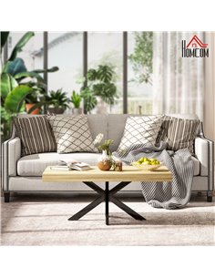 HOMCOM Industrial Coffee Table, Rectangular End Table with Crossed Steel Frame for Living Room, 110 x 60 x 45cm, Natural Wood Fi 2