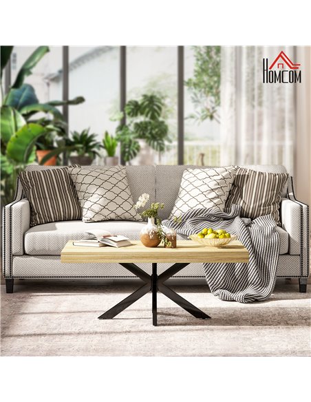 HOMCOM Industrial Coffee Table, Rectangular End Table with Crossed Steel Frame for Living Room, 110 x 60 x 45cm, Natural Wood Fi - pic 85503 | FastDaddyshop