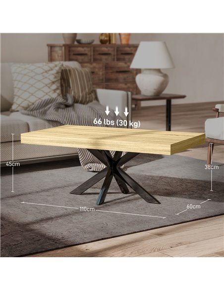 HOMCOM Industrial Coffee Table, Rectangular End Table with Crossed Steel Frame for Living Room, 110 x 60 x 45cm, Natural Wood Fi - pic 85504 | FastDaddyshop