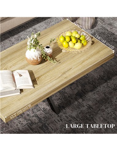 HOMCOM Industrial Coffee Table, Rectangular End Table with Crossed Steel Frame for Living Room, 110 x 60 x 45cm, Natural Wood Fi