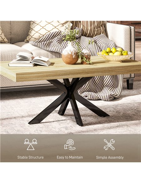 HOMCOM Industrial Coffee Table, Rectangular End Table with Crossed Steel Frame for Living Room, 110 x 60 x 45cm, Natural Wood Fi - pic 85507 | FastDaddyshop