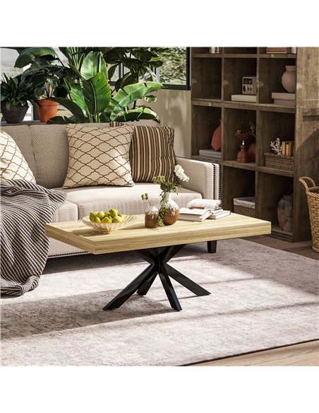 HOMCOM Industrial Coffee Table, Rectangular End Table with Crossed Steel Frame for Living Room, 110 x 60 x 45cm, Natural Wood Fi - pic 85508 | FastDaddyshop