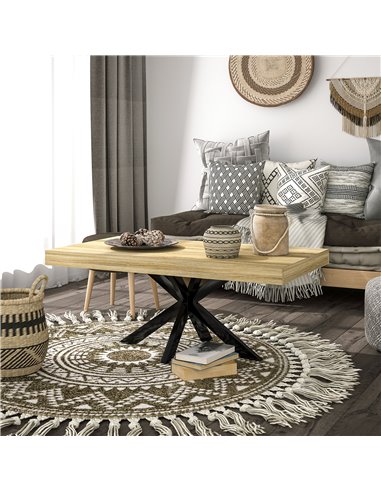 HOMCOM Industrial Coffee Table, Rectangular End Table with Crossed Steel Frame for Living Room, 110 x 60 x 45cm, Natural Wood Fi
