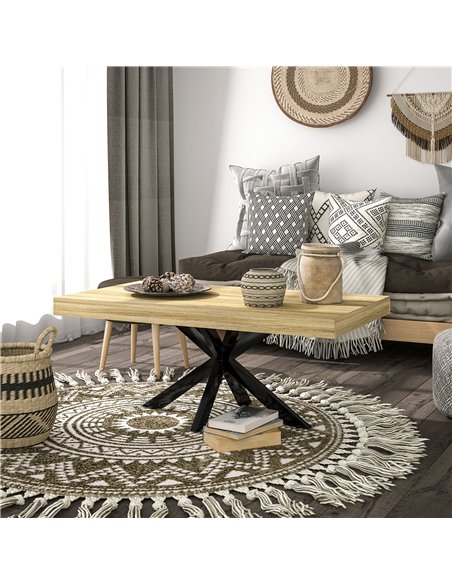 HOMCOM Industrial Coffee Table, Rectangular End Table with Crossed Steel Frame for Living Room, 110 x 60 x 45cm, Natural Wood Fi - pic 85509 | FastDaddyshop