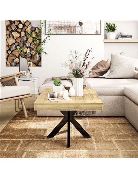 HOMCOM Industrial Coffee Table, Rectangular End Table with Crossed Steel Frame for Living Room, 110 x 60 x 45cm, Natural Wood Fi - pic 85510 | FastDaddyshop