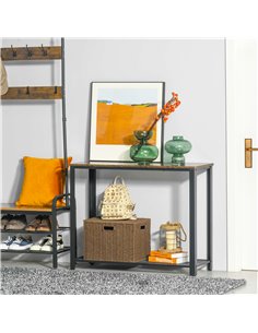 HOMCOM 2-Tier Console Table Side/End Table w/ Bottom Mesh Shelf Rectangular Adjustable Feet For Living Room Entryway Hallway Bro 2
