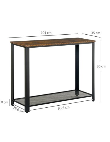 HOMCOM 2-Tier Console Table Side/End Table w/ Bottom Mesh Shelf Rectangular Adjustable Feet For Living Room Entryway Hallway Bro