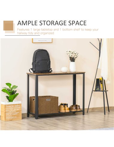 HOMCOM 2-Tier Console Table Side/End Table w/ Bottom Mesh Shelf Rectangular Adjustable Feet For Living Room Entryway Hallway Bro