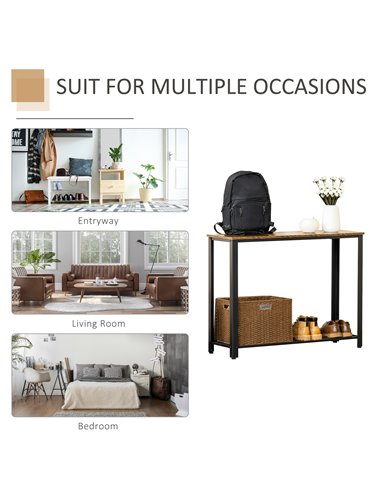 HOMCOM 2-Tier Console Table Side/End Table w/ Bottom Mesh Shelf Rectangular Adjustable Feet For Living Room Entryway Hallway Bro