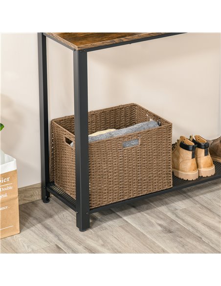 HOMCOM 2-Tier Console Table Side/End Table w/ Bottom Mesh Shelf Rectangular Adjustable Feet For Living Room Entryway Hallway Bro - pic 85536 | FastDaddyshop