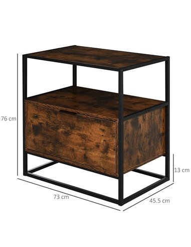 HOMCOM Industrial Side Table: Retro Steel-Frame Unit with Drawer, Open Shelf, Two-Tone Finish 838-039