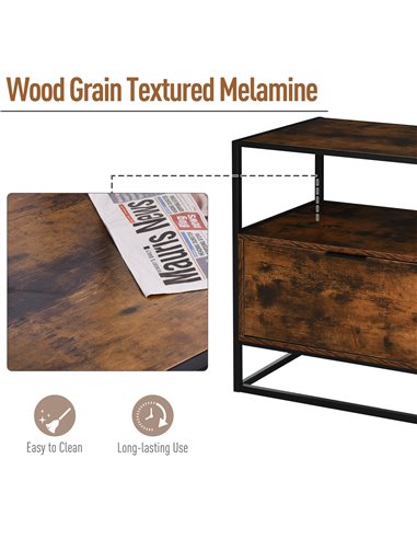 HOMCOM Industrial Side Table: Retro Steel-Frame Unit with Drawer, Open Shelf, Two-Tone Finish 838-039