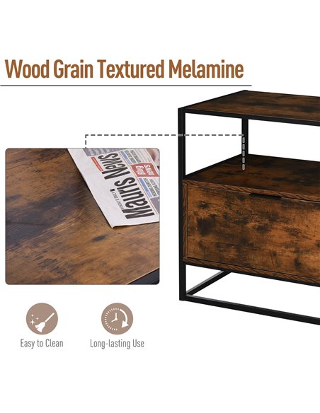 HOMCOM Industrial Side Table: Retro Steel-Frame Unit with Drawer, Open Shelf, Two-Tone Finish 838-039 - pic 85551 | FastDaddyshop