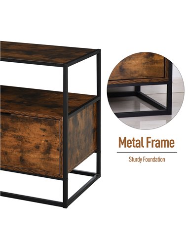 HOMCOM Industrial Side Table: Retro Steel-Frame Unit with Drawer, Open Shelf, Two-Tone Finish 838-039