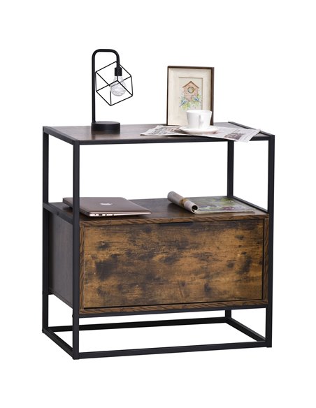 HOMCOM Industrial Side Table: Retro Steel-Frame Unit with Drawer, Open Shelf, Two-Tone Finish 838-039 - pic 85555 | FastDaddyshop