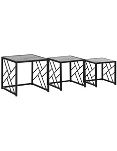 HOMCOM Set of 3 Nest of Tables, Square Side Tables with Black Metal Frame, for Living Room, Bedroom and Office, Grey 839-062GY