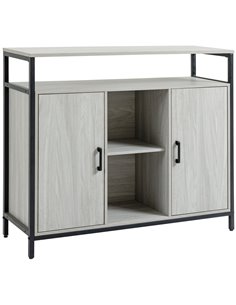 HOMCOM Contemporary Sideboard: Steel-Framed Storage Cabinet with Adjustable Shelves, 2 Doors, Light Grey, for Living Room & Hall