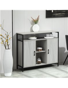 HOMCOM Contemporary Sideboard: Steel-Framed Storage Cabinet with Adjustable Shelves, 2 Doors, Light Grey, for Living Room & Hall 2
