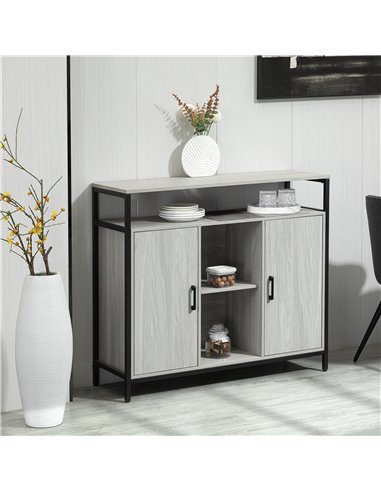 HOMCOM Contemporary Sideboard: Steel-Framed Storage Cabinet with Adjustable Shelves, 2 Doors, Light Grey, for Living Room & Hall