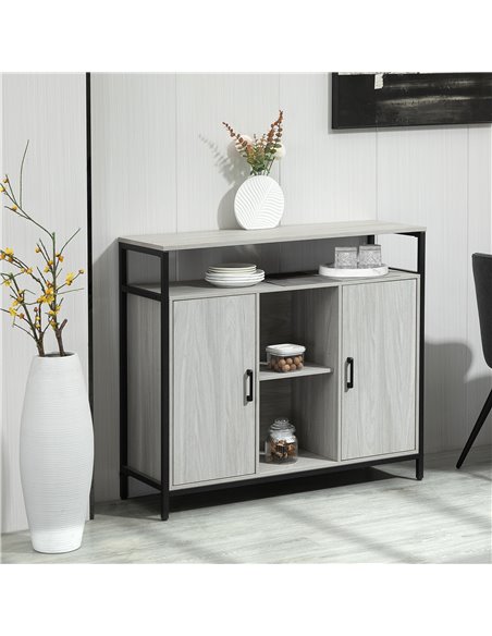 HOMCOM Contemporary Sideboard: Steel-Framed Storage Cabinet with Adjustable Shelves, 2 Doors, Light Grey, for Living Room & Hall - pic 85629 | FastDaddyshop
