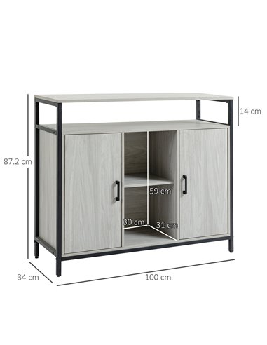HOMCOM Contemporary Sideboard: Steel-Framed Storage Cabinet with Adjustable Shelves, 2 Doors, Light Grey, for Living Room & Hall
