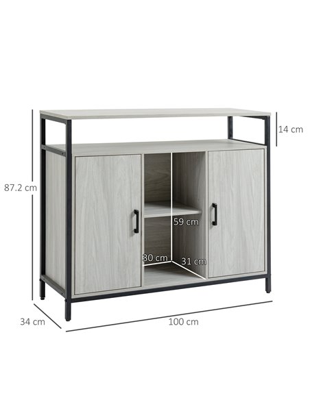 HOMCOM Contemporary Sideboard: Steel-Framed Storage Cabinet with Adjustable Shelves, 2 Doors, Light Grey, for Living Room & Hall - pic 85630 | FastDaddyshop