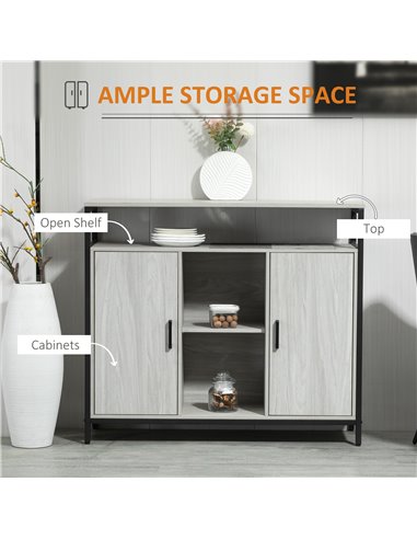 HOMCOM Contemporary Sideboard: Steel-Framed Storage Cabinet with Adjustable Shelves, 2 Doors, Light Grey, for Living Room & Hall