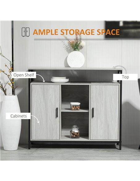 HOMCOM Contemporary Sideboard: Steel-Framed Storage Cabinet with Adjustable Shelves, 2 Doors, Light Grey, for Living Room & Hall - pic 85631 | FastDaddyshop