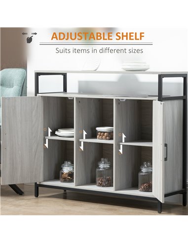 HOMCOM Contemporary Sideboard: Steel-Framed Storage Cabinet with Adjustable Shelves, 2 Doors, Light Grey, for Living Room & Hall
