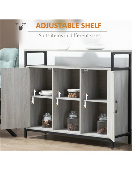 HOMCOM Contemporary Sideboard: Steel-Framed Storage Cabinet with Adjustable Shelves, 2 Doors, Light Grey, for Living Room & Hall - pic 85632 | FastDaddyshop
