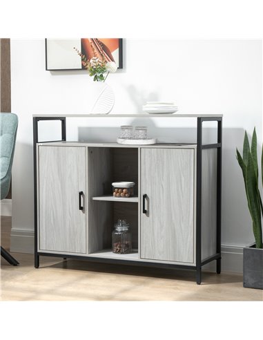 HOMCOM Contemporary Sideboard: Steel-Framed Storage Cabinet with Adjustable Shelves, 2 Doors, Light Grey, for Living Room & Hall