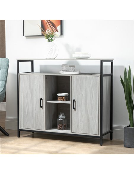 HOMCOM Contemporary Sideboard: Steel-Framed Storage Cabinet with Adjustable Shelves, 2 Doors, Light Grey, for Living Room & Hall - pic 85634 | FastDaddyshop