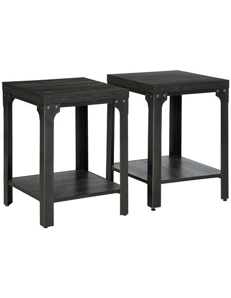 HOMCOM Industrial Side Table Set of 2 with Storage Shelf, Bedside Tables with Steel Frame and Thickened Top, Living Room Bedroom - pic 85637 | FastDaddyshop