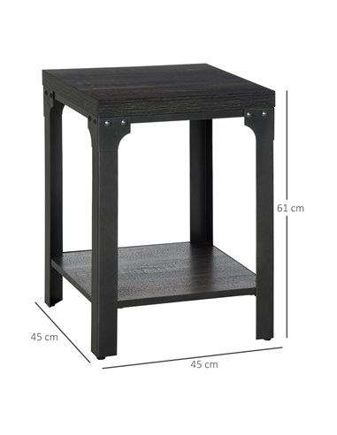HOMCOM Industrial Side Table Set of 2 with Storage Shelf, Bedside Tables with Steel Frame and Thickened Top, Living Room Bedroom