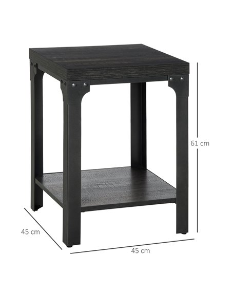 HOMCOM Industrial Side Table Set of 2 with Storage Shelf, Bedside Tables with Steel Frame and Thickened Top, Living Room Bedroom - pic 85639 | FastDaddyshop