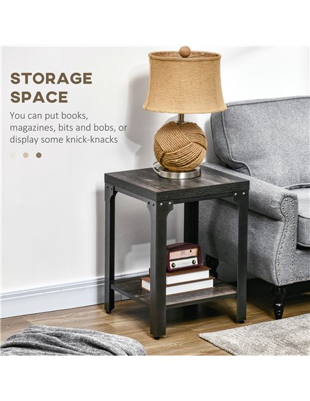 HOMCOM Industrial Side Table Set of 2 with Storage Shelf, Bedside Tables with Steel Frame and Thickened Top, Living Room Bedroom - pic 85642 | FastDaddyshop