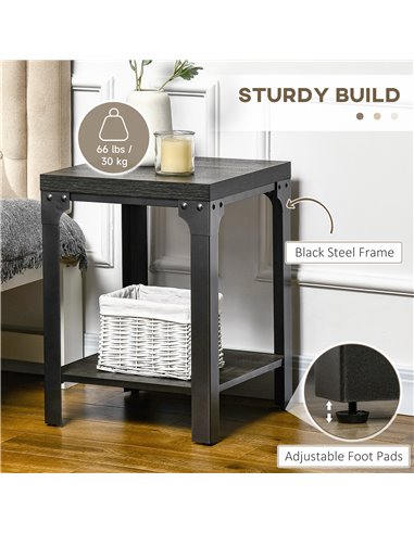 HOMCOM Industrial Side Table Set of 2 with Storage Shelf, Bedside Tables with Steel Frame and Thickened Top, Living Room Bedroom